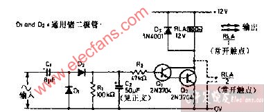 简单的继电器输出信号检测报警发装置电路图