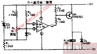 采用二极管继电器输出精密温度过低报警电路图