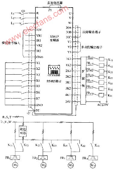 森兰全能王SB60变频器一拖四加软起动器电路图