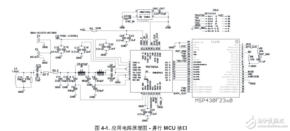 多协议完全集成13.56MHz近场通信收发器集成电路图