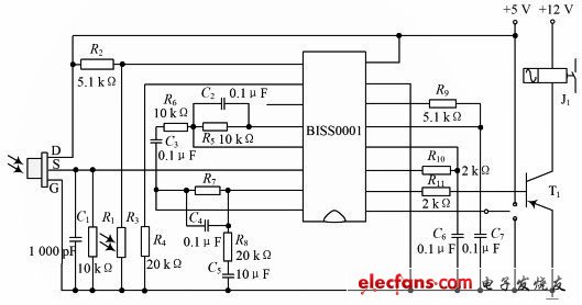 采用芯片BISS0001的热释电红外传感器电路