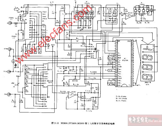 M3800、DT3900型3,1 2位数字万用表的总电路图