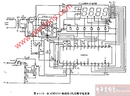 由ADD3701构成的3,1 2位数字电压表电路图