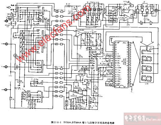 DT890、DT890A型3,1 2位数字万用表的总电路图