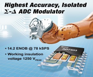 ADI推出高精度隔离式Σ-Δ型调制器AD7403可实现业界最高精度的电流和电压测量