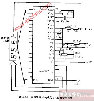 由ICL7137构成的3,1 2位数字电压表电路图