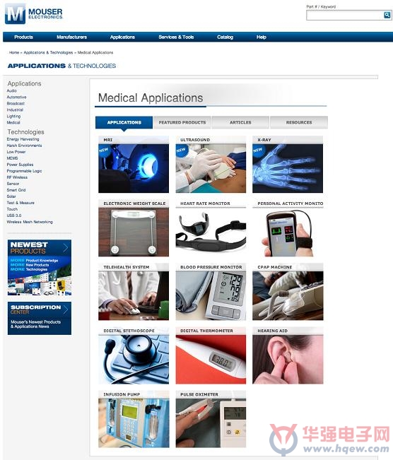 Mouser医疗應用子网站专注医学成像