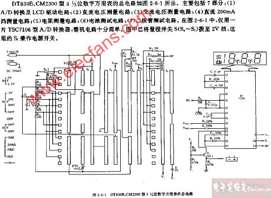 DT830B、CM2300型3,1 2位数字万用表的总电路图