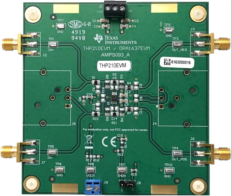 高精度高电压低噪声全差分放大器评估模块THP210EVM介绍_特性及结构图
